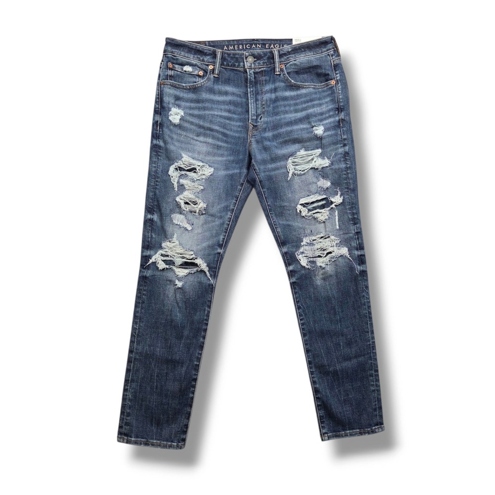 American Eagle Athletic Skinny Jeans Mens 34 x 30 Airflex Temp Tech Distressed